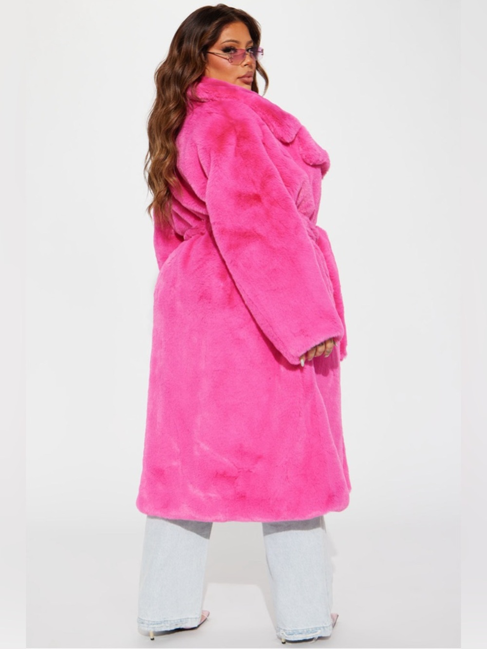 NWT Fashion Nova Plush Faux Fur Belted Coat in Hot Pink 3X - Picture 6 of 9